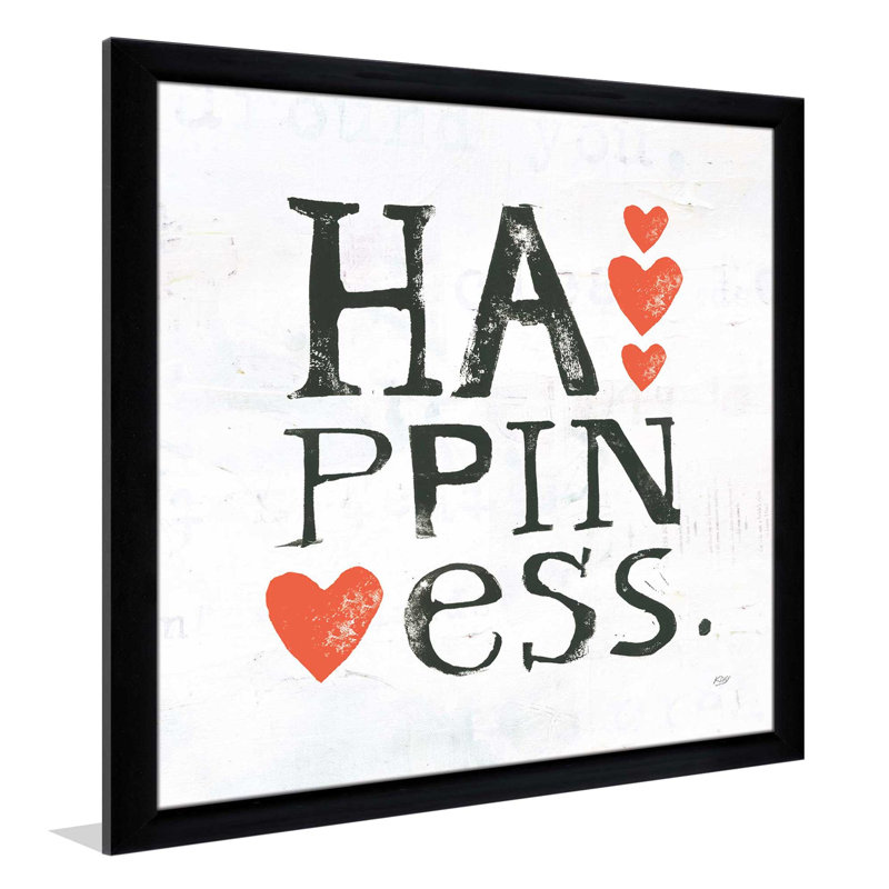 «Happiness», art textuel, H 21,5 po x l 21,5 po x P 0,75 po, Cadre noir