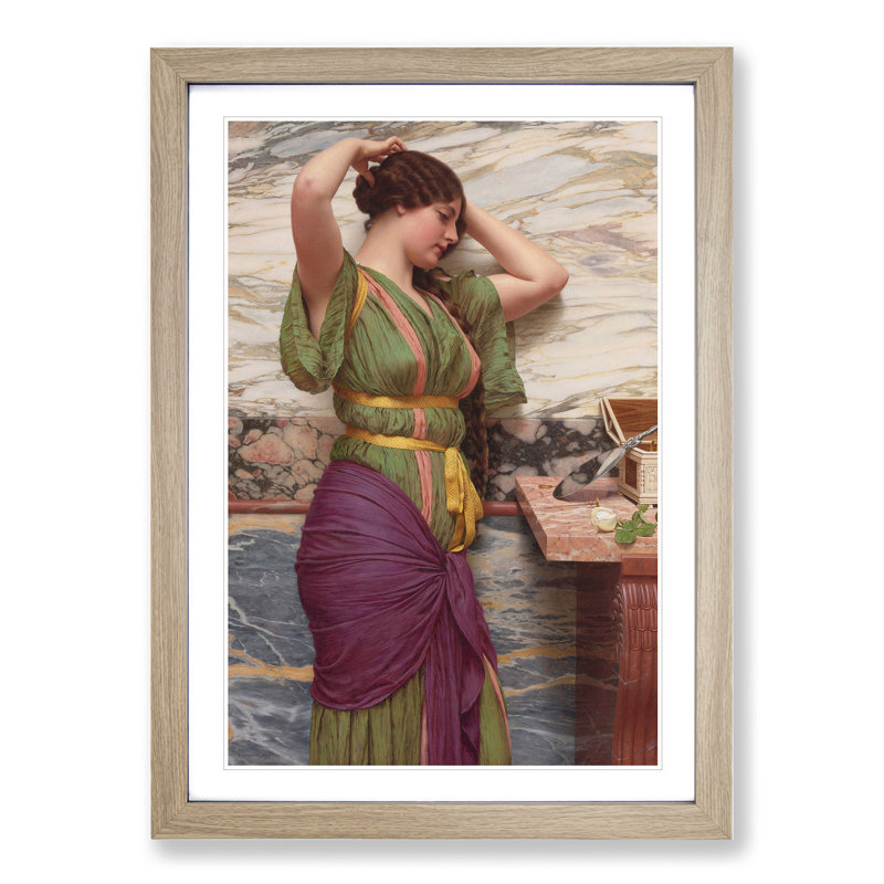 A Fair Reflection by John William Godward - Picture Frame Painting, 48cm H x 36cm W x 2cm D, Oak Framed