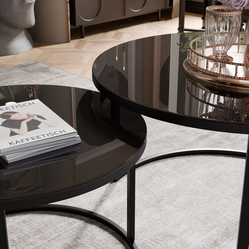 Coffee Table with Storage, 48cm. H x 70cm. L x 70cm. W, Black Glass, Black