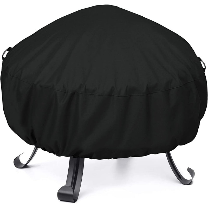 420D PU Black Round Fire Pit Cover | Waterproof with Vent, Buckles & Storage Bag - 41"D x 25"H