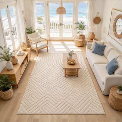 Neutral Beige Modern Soft Textured Non-Slip Area Rug