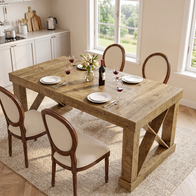 Table de salle à manger 63 po pour 4 personnes, table de cuisine rectangulaire avec base en X