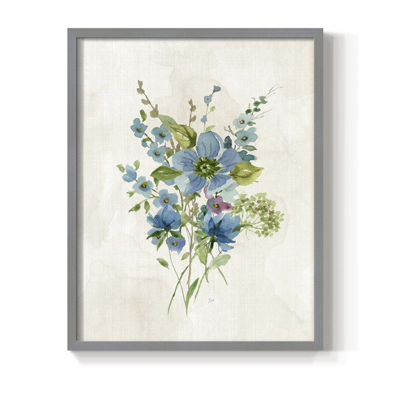 «Bouquet of Blue II», reproduction encadrée - bois massif, H 11 po x l 9 po, Gris