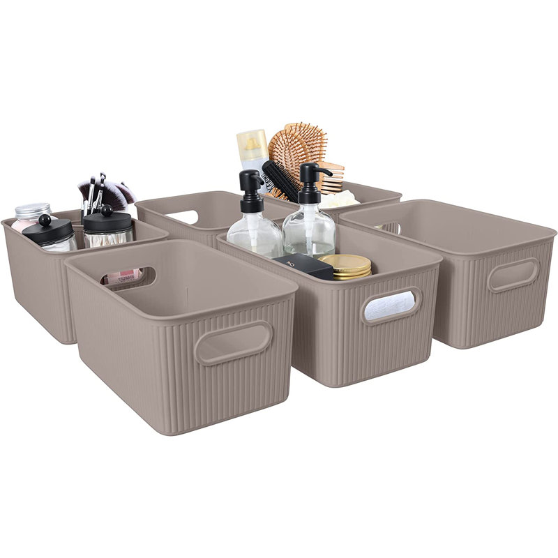 Paniers de rangement en plastique, 6, Taupe