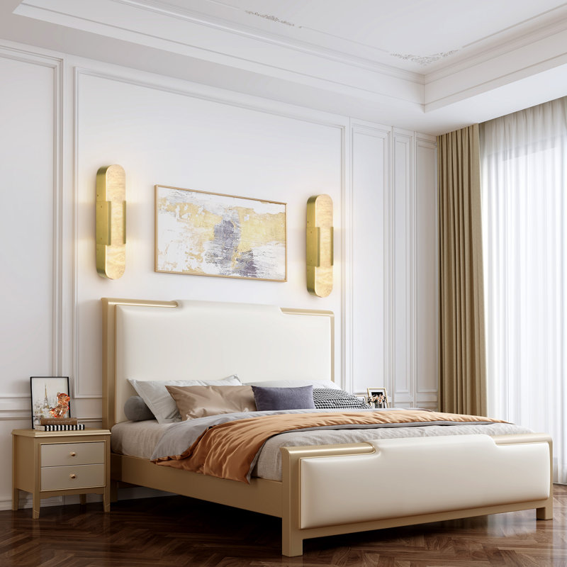 Dimmable Led Gold Wall Mounted Sconce With Alabaster Shade, 20" H x 4" W x 0.5" D