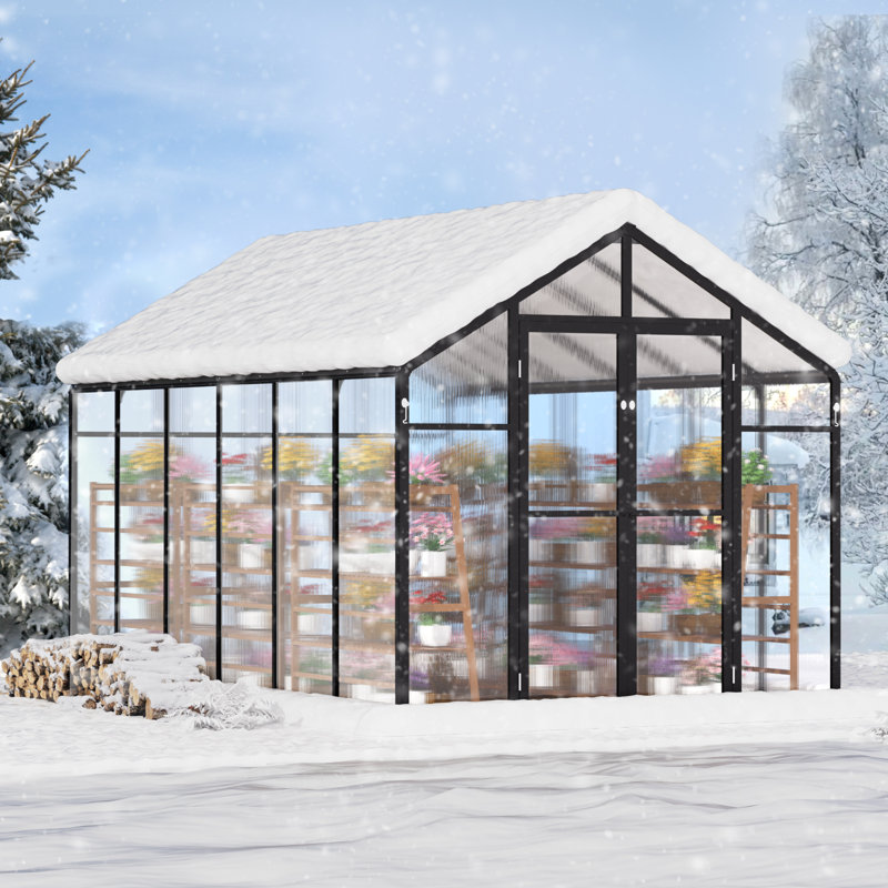 Polycarbonate Greenhouse Outdoor Walk-in Greenhouse for Garden, 81.12" H x 136.20" W x 92.88" D, Black