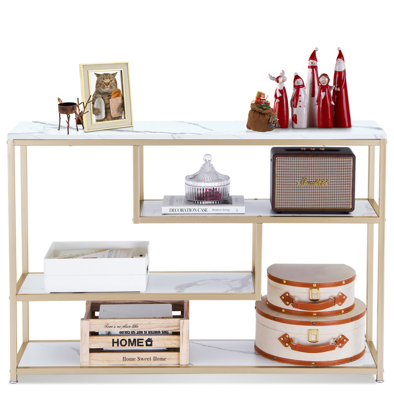 Sanchez 47.2" 3-Tier Console Table with Storage and Shelves,Narrow Buffet Table with Faux Marble