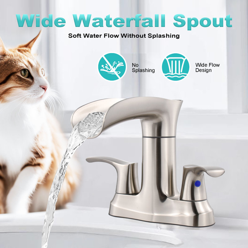 Centerset 2-Handle Waterful Bathroom Sink Faucet with Drain Assembly, Brushed Nickel