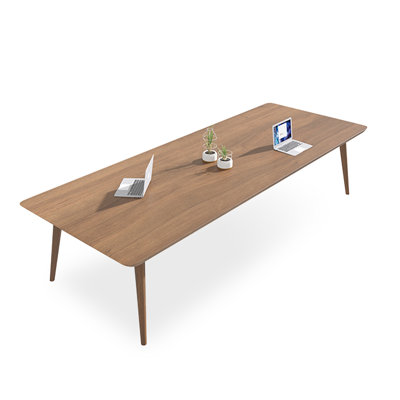 Nut-brown Rectangular Solid Wood Conference Table