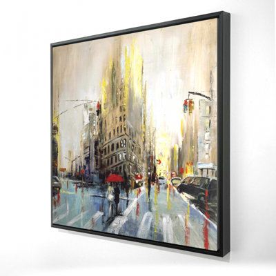 Abstract Rainy Street - Beige Framed Canvas Home Decor