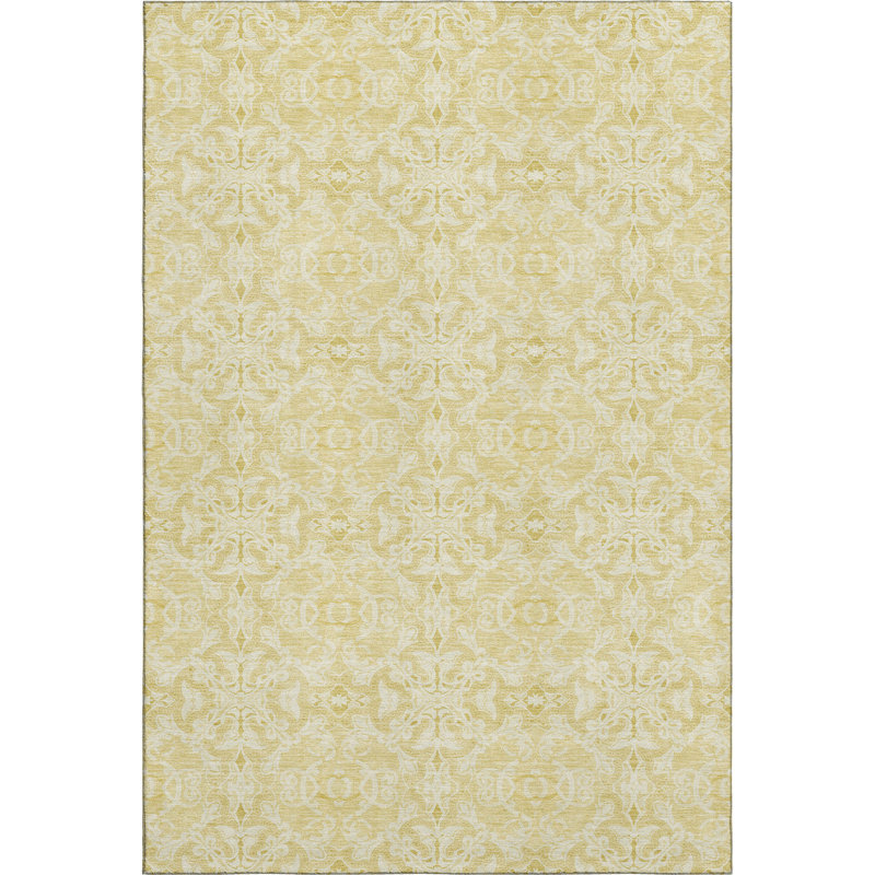 Premium Machine Washable Prisco Gold Rug, Rectangle 8' x 10'