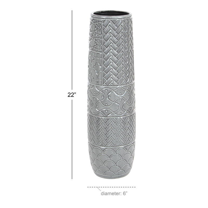 Gray Ceramic Eclectic Decorative Floor Vase with Patterns, 22"