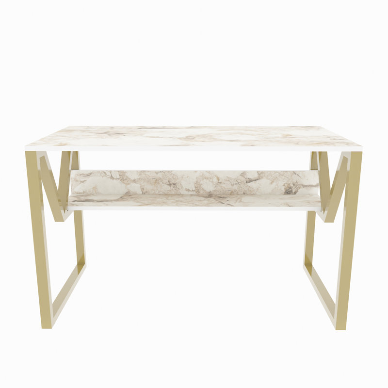 Lona 120Cm W Rectangular Computer Desk, Gold, White