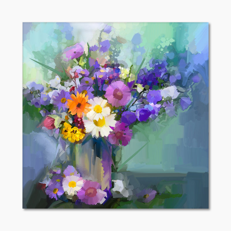 «Abstract Paintbrush Spring Flower Bouquet V», reproduction de cadre photo sur toile, H 30 po x l 30 po x P 1 po