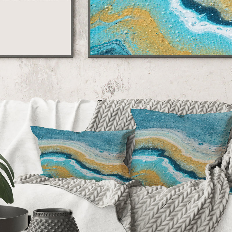 Abstract Composition In Yellow and Blue VI - Modern Printed Pillow, 18" x 18"