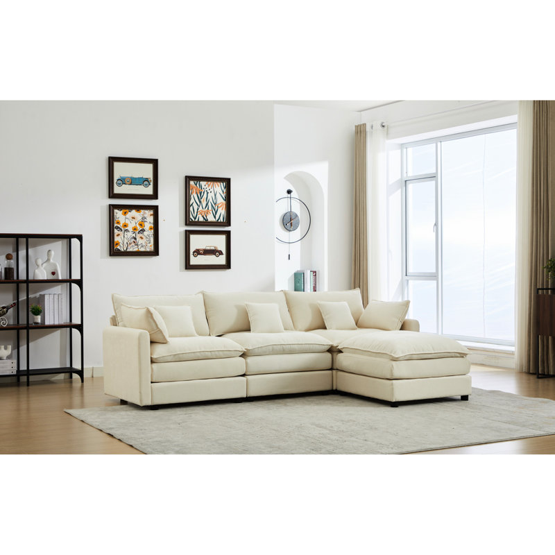 Luxueux et élégant 3 avec chenille amovible en forme de L moderne pour le décor de la chambre à coucher, profondeur de 99 po, largeur de 65 po, hauteur de 32 po, poids de 162,4 lb, hauteur