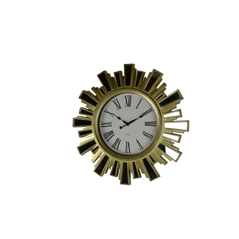 Gold and Mirror Starburst Wall Clock with Quartz Movement