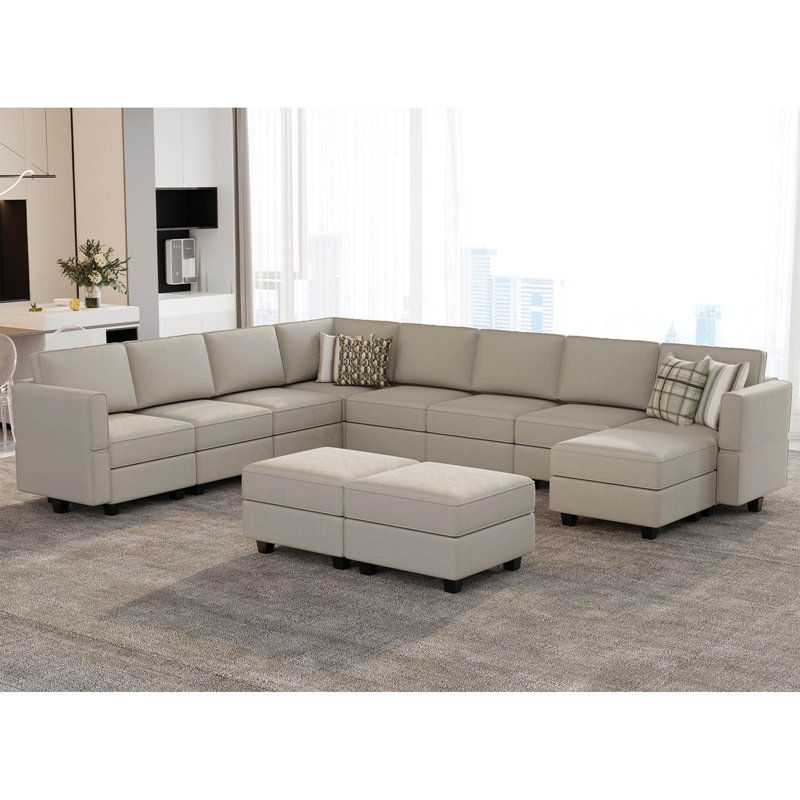 Wylodene 143" W Velvet Modular Sectional Sofa, Gray Velvet