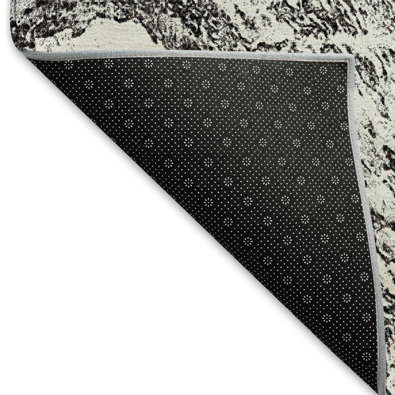Premium Machine Washable Prisco Black Rug, Rectangle 1'8" x 2'6"