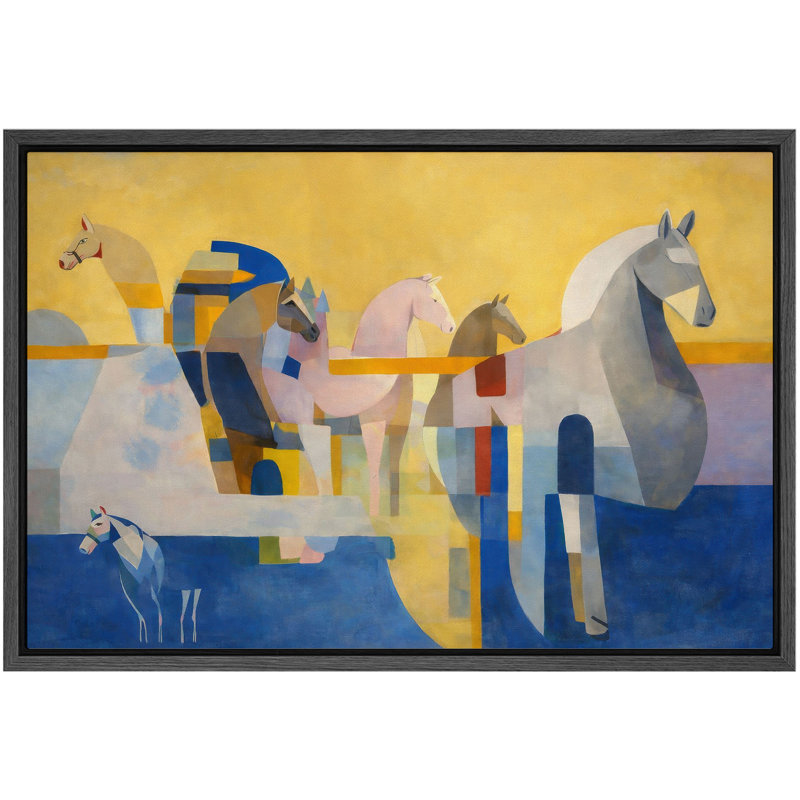 Art moderne de cheval géométrique, photos de salon, impression sur toile encadrée, H 24 po x l 36 po, Cadre flottant noir