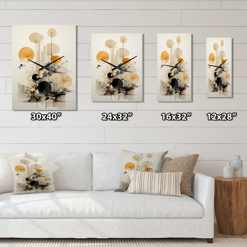 Asian Art Seashell Sumi X - Horloge murale asiatique surdimensionnée, H 28 po x l 12 po x P 1 po