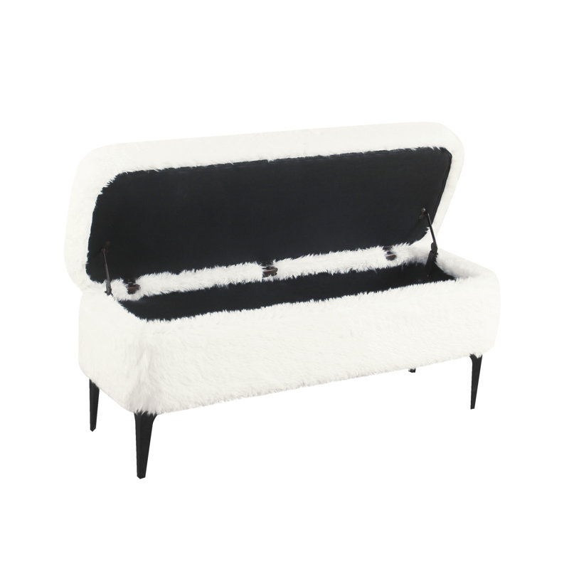 Ameelya Upholstered Storage Bench, White Faux Fur