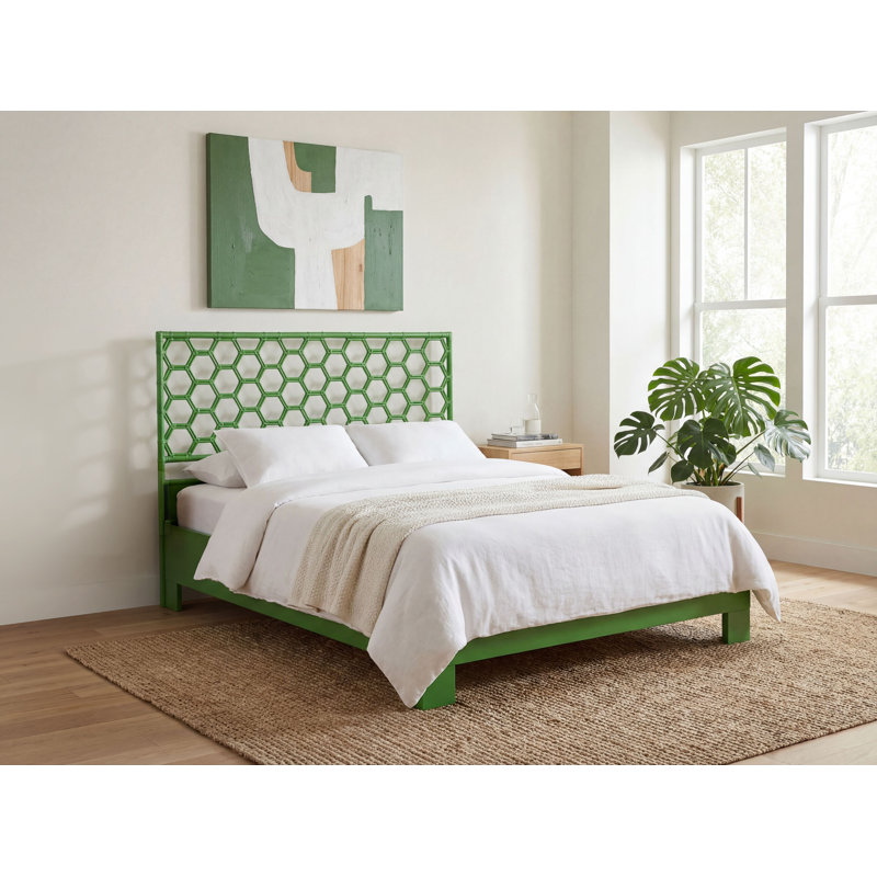 Honeycomb Wicker/Rattan Open-Frame Headboard, Sunflower Yellow, Twin