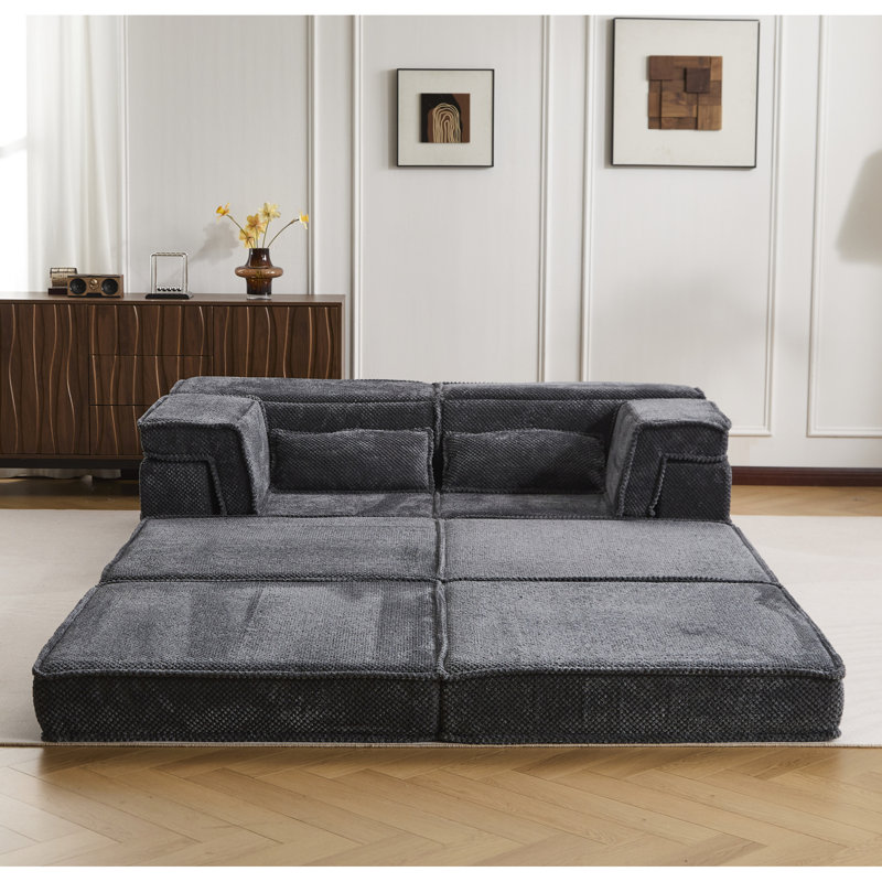 Upholstered Fabric Sectional, DARK GREY Fabric, 26.32" H x 77.08" W x 77.67" D