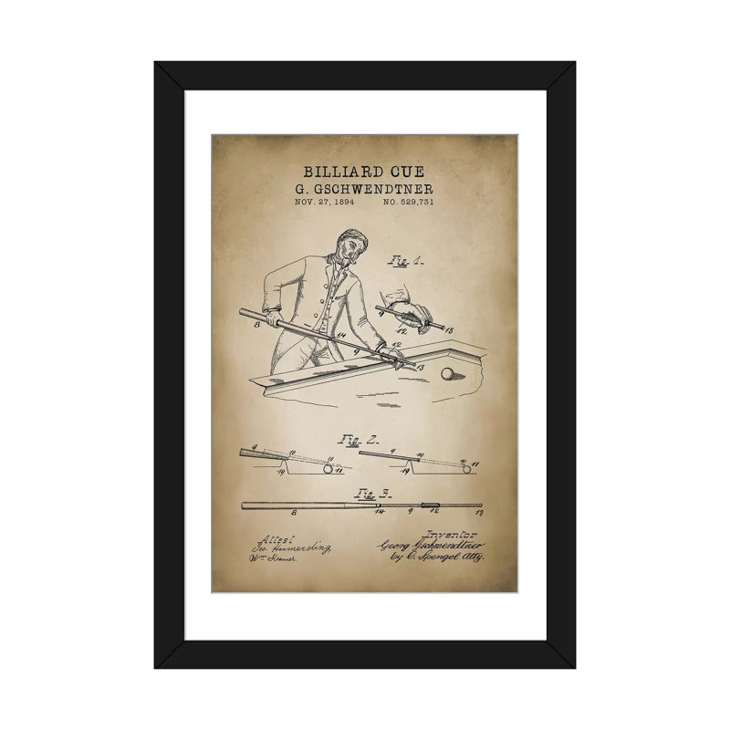 «Billiard VI», impression sur toile, Papier d'art encadré noir, H 32 po x l 24 po x P 1 po, Blanc