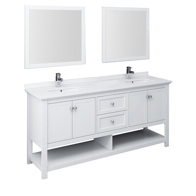 Manchester 72"" Free-Standing Double Sink Bathroom Vanity Set with Mirror (Faucet Not Included) -  Fresca, FVN2372WH-D