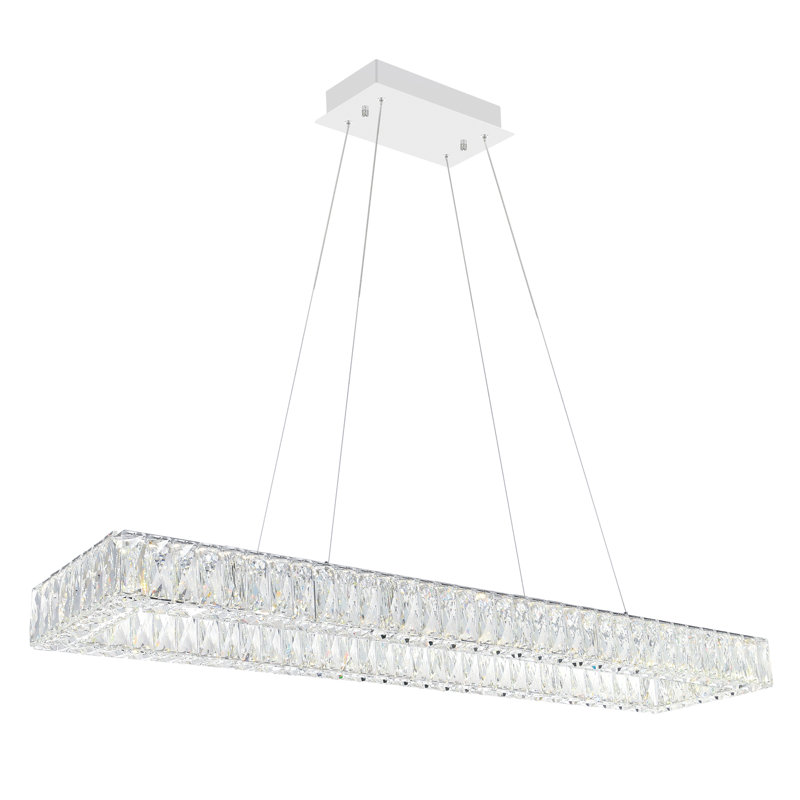 Lustre chromé rectangulaire pour salle à manger, îlot de cuisine ou vestibule - luminaire à DEL intégré