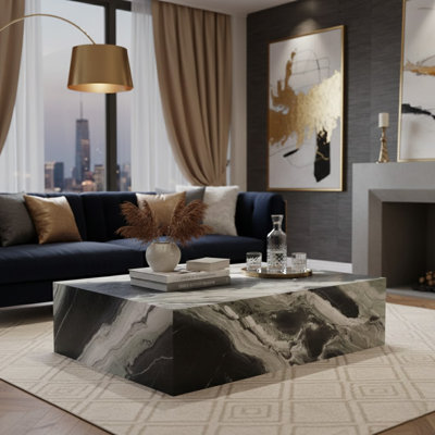 Genuine Marble Block Coffee Table - Matcha Verde Marble