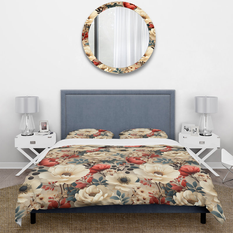 Ensemble de housse de couette Vintage White Boho Floral Garden Delights I - Floral