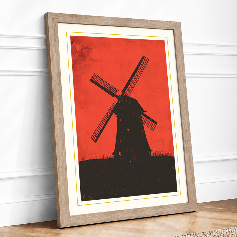 Windmill At Dusk Geometric - Print, Oak, A4 - 29.7 x 21.0 cm