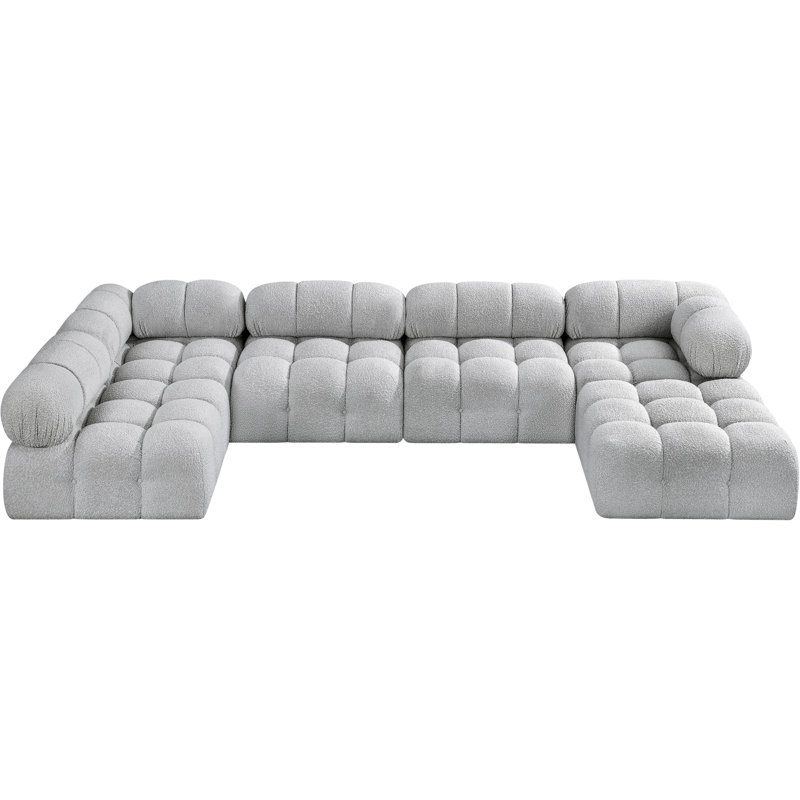 Huascar Upholstered U-Shaped Sectional Reversible, Grey Boucle Fabric