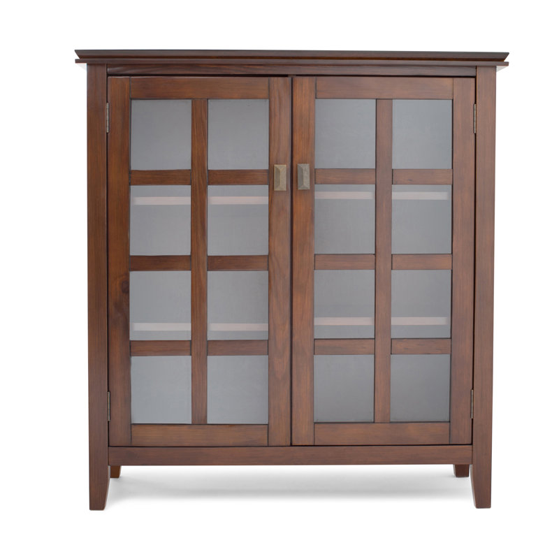 Artisan 38"W Solid Wood Transitional Medium Storage Cabinet with Glass Doors and Adjustable Shelves, Russet Brown