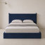 Cadre de lit tapissier grand lit, lit plateforme en velours côtelé avec tête de lit rembourrée douce, mobilier de chambre moderne, bleu marine-288132610