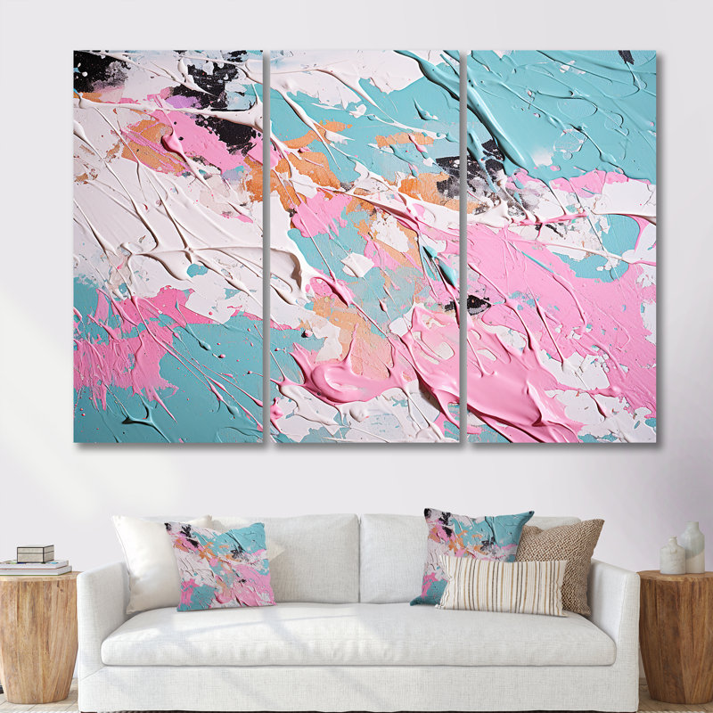 «Sweet Pink Pastel Dreams», ensemble d'art mural abstrait, Toile tendue, H 40 po x l 60 po x P 1 po
