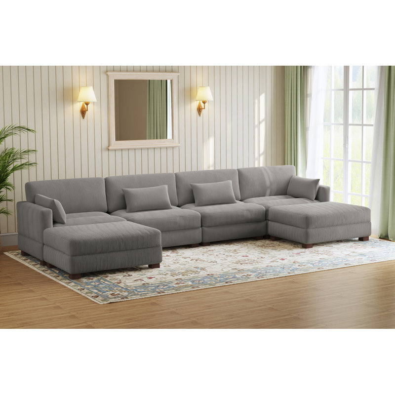 Canapé modulaire en velours côtelé Maelina , H 30,7 po x l 161,4 po x P 68,1 po, Velours côtelé gris pâle