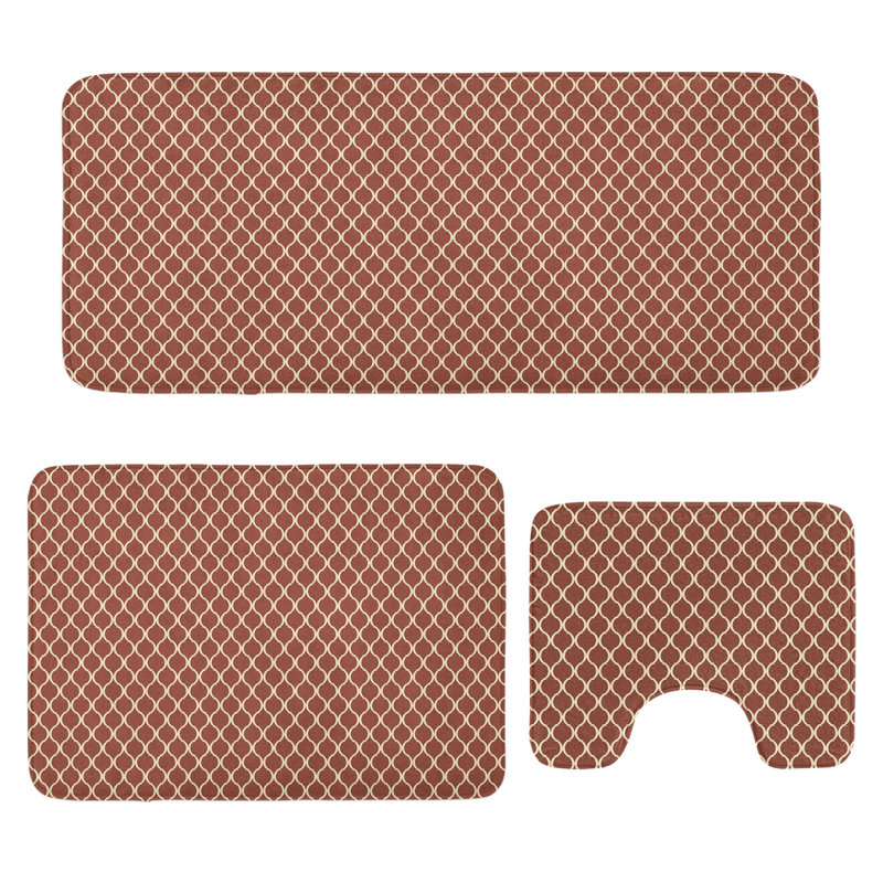  Ensemble de tapis de salle de bain rétro en U 3 pièces et tapis rectangulaires orange foncé et brun sable