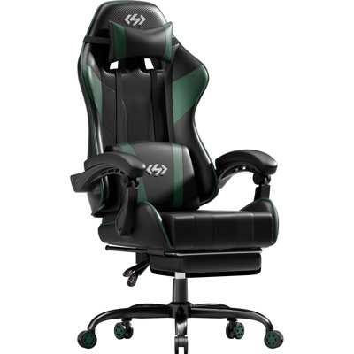 Gaming Chair, Ergonomic Computer Office Chair with Lumbar Support Footrest Headrest, Adjustable Height & Backrest Angle Video Gamer Chair, PU Leather, by HLdirect