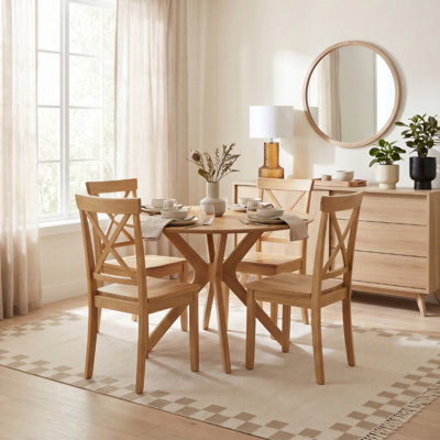 Metteman Circular Oak Veneer Dining Table With 4 Shannondale Chairs - Starburst Leg Design