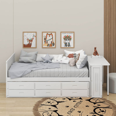 Lit plateforme simple en bois avec bureau et tablette de rangement