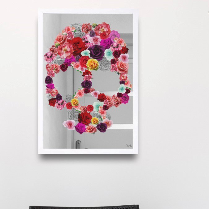 Feminine Flower Skull Print, 25.5" H x 17.5" W 
