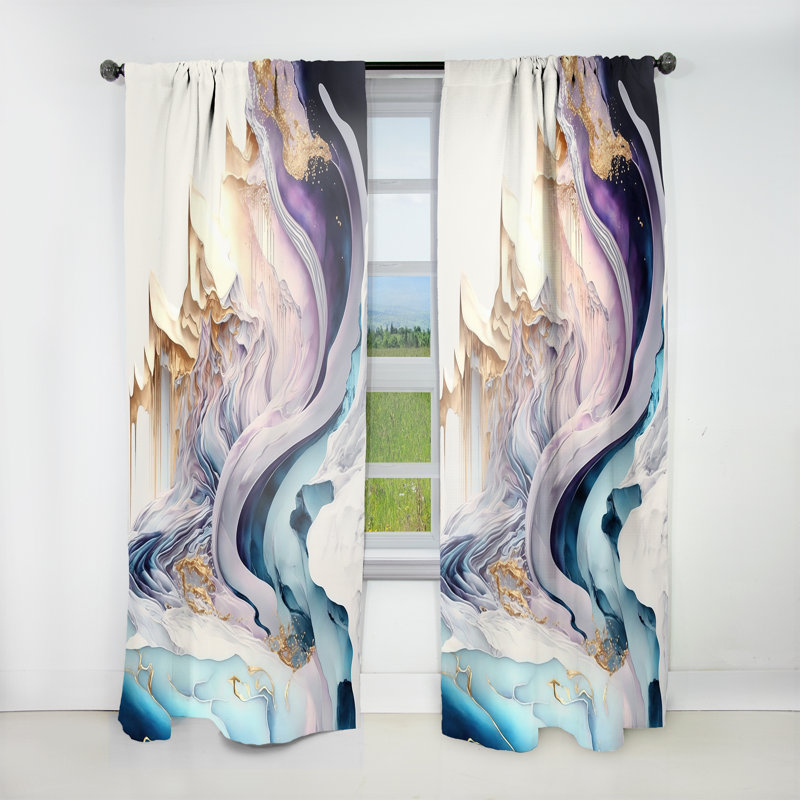 Bathory - Blue, Gold And Purple Abstract Waves II - Modern Curtain - Velvet Room Darkening - 1 panel, 52" W x 95" L