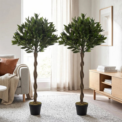 120 cm H Faux Tree Plant in Cement Freestanding Planter