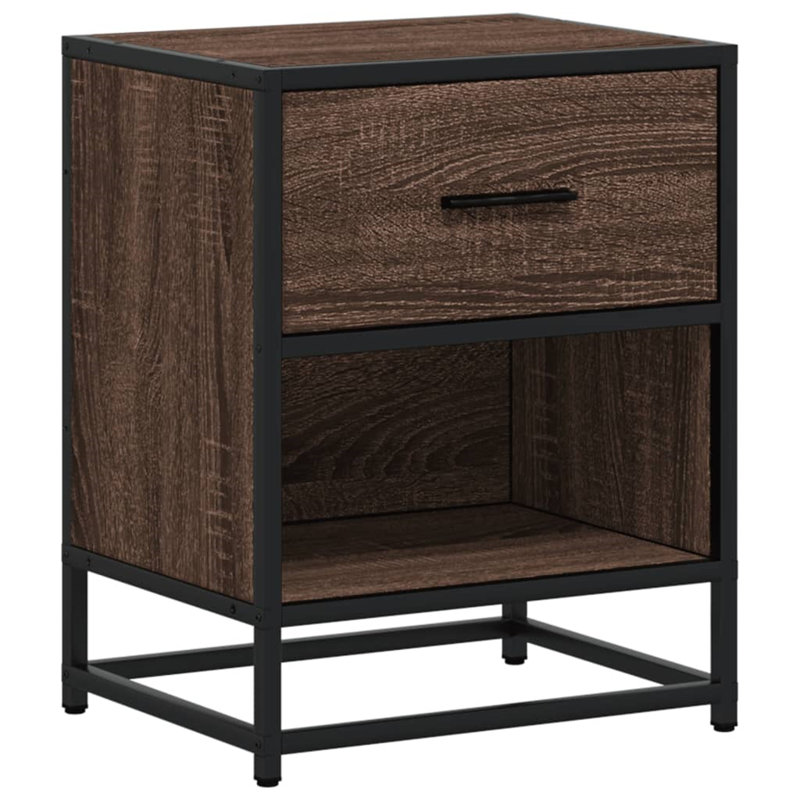 Amberle 40cm W Metal Bedside Table, Brown Oak , 2