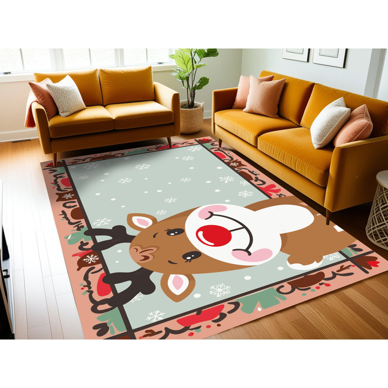 Tapis de vacances d'hiver de Noël lavable The Holiday Aisle®, Rectangulaire 2 pi x 3 pi