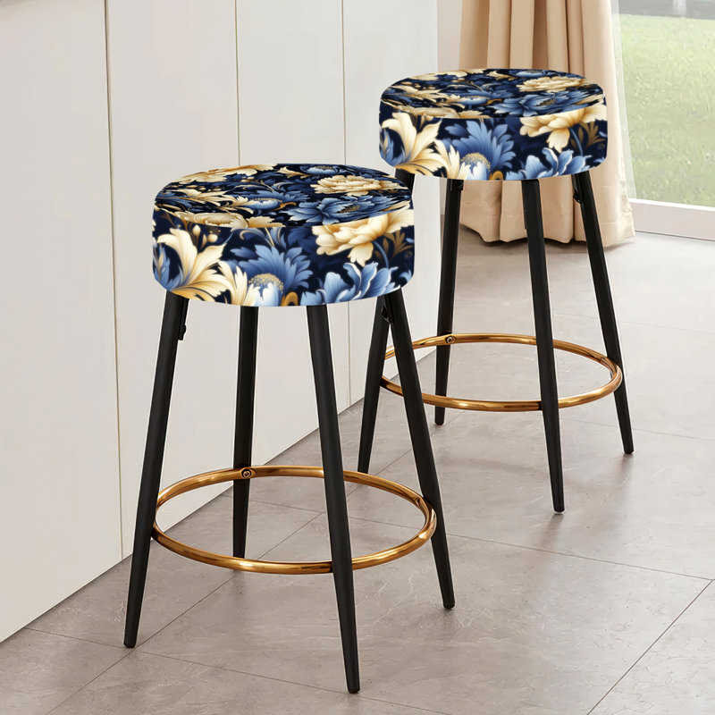 Celestial Blue Damask Mirage - Damask Bar Stools Set Of 2