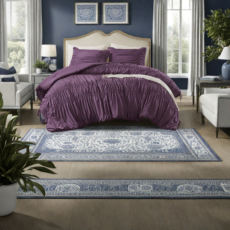 Ensemble de literie pour grand lit en microfibre, motif froncé romantique, confort toutes saisons